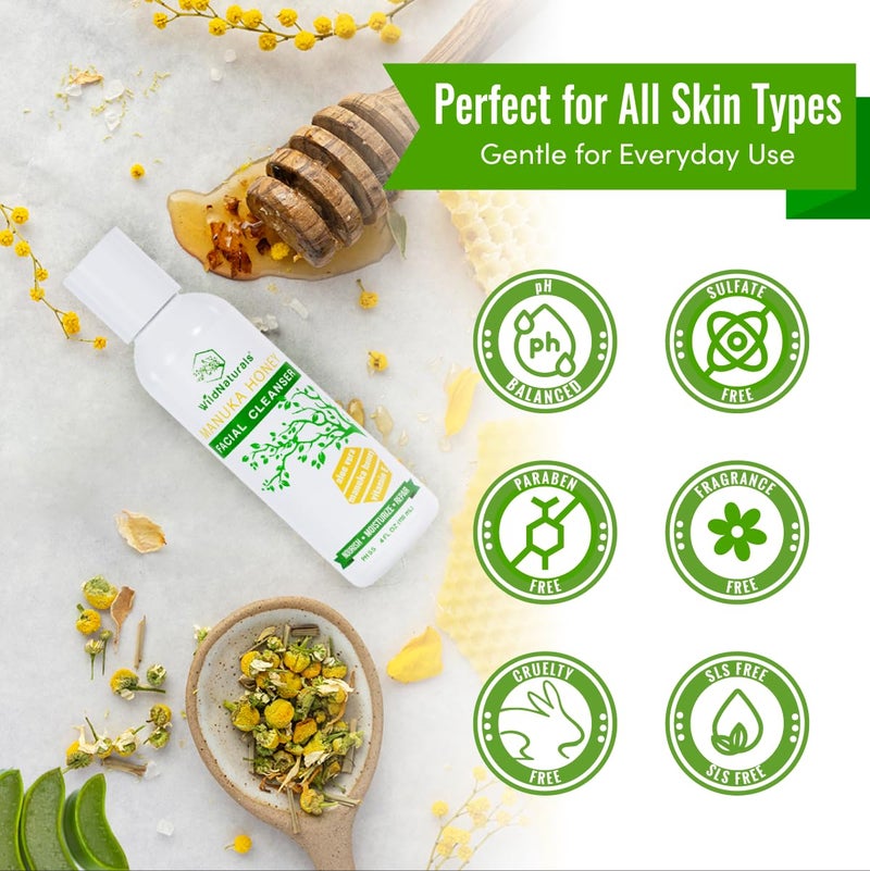 Wild Naturals Gentle Manuka Honey Face Wash - Eczema Facial Cleanser with Aloe Vera Extract, Hydrating & Soothing for Dry, Sensitive Skin - Repairs & Nourishes Irritated & Damaged Skin - Image 4