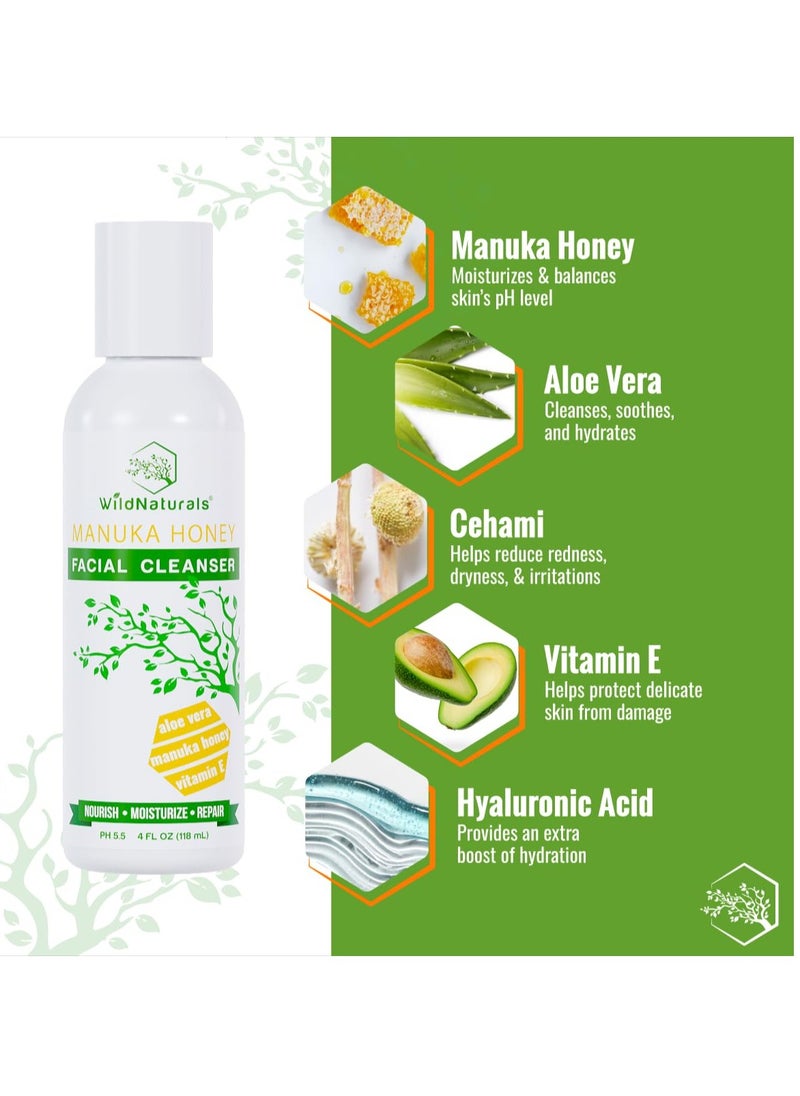 Wild Naturals - Wild Naturals Gentle Manuka Honey Face Wash - Eczema Facial Cleanser with Aloe Vera Extract, Hydrating & Soothing for Dry, Sensitive Skin - Repairs & Nourishes Irritated & Damaged Skin - Image 1