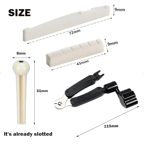 Junlego 14Pcs Acoustic Guitar Bridge Pins String Pegs Guitar Saddle Nut With 3-In-1 Pin Puller Remover Guitar String Winder And Cutter Guitar Parts Accessories Replacement Tools Kits（white+black） - Image 4