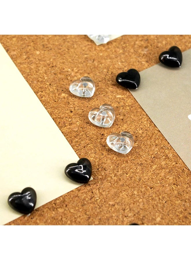 Lemon 50 PCS Heart Clear Push Pins for Cork Board, Transparent and Black Cute Heart Shaped Thumb Tacks Plastic Decorative Push Pins for Posters, Wall, Office, Photo Maps, School, Classroom Supplies - Image 5