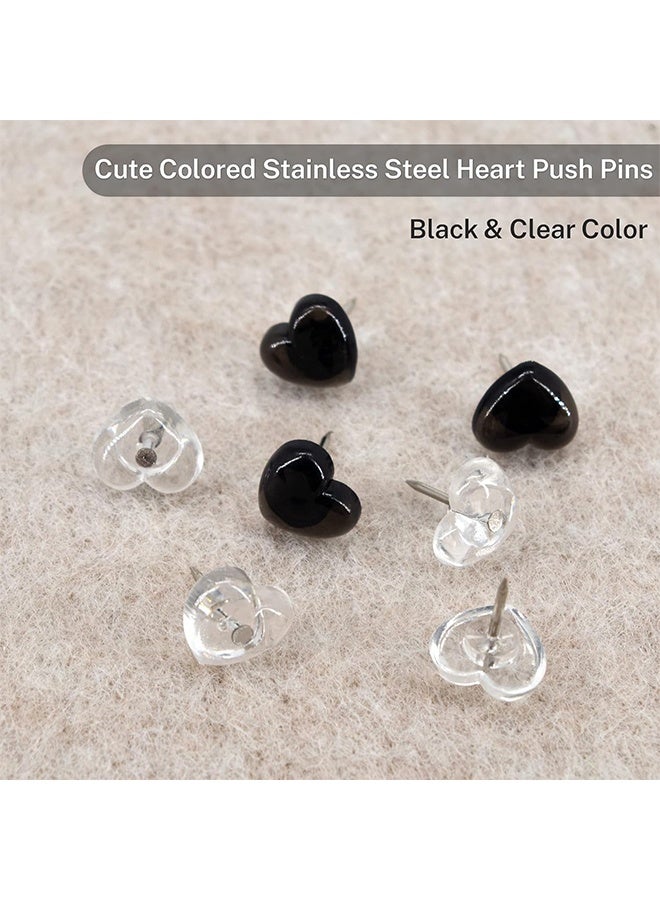 Lemon 50 PCS Heart Clear Push Pins for Cork Board, Transparent and Black Cute Heart Shaped Thumb Tacks Plastic Decorative Push Pins for Posters, Wall, Office, Photo Maps, School, Classroom Supplies - Image 3