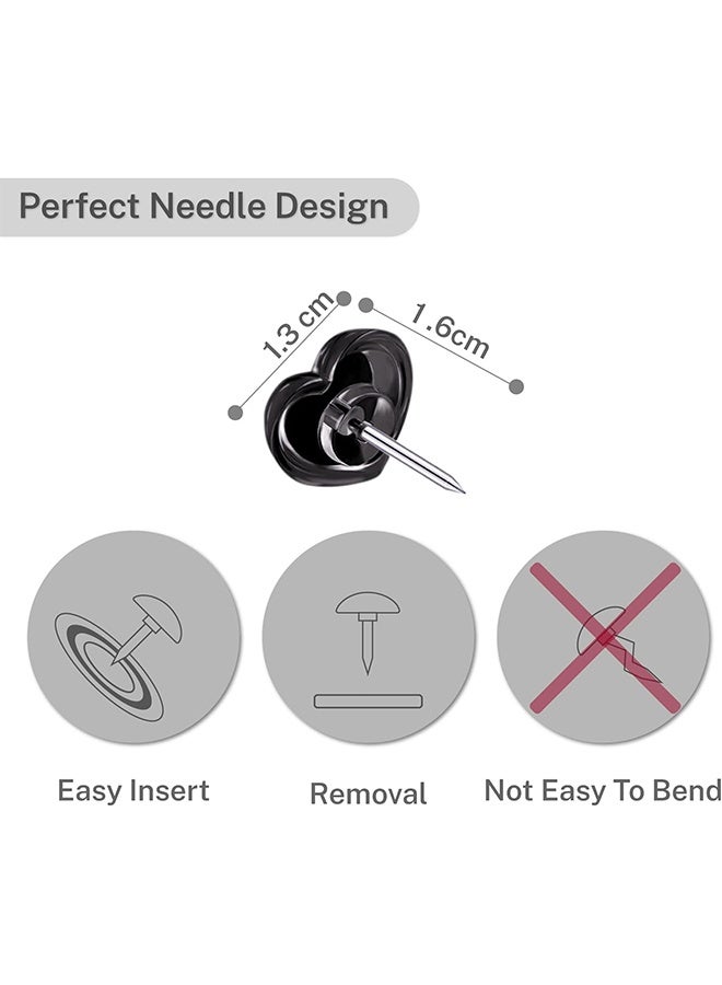 Lemon 50 PCS Heart Clear Push Pins for Cork Board, Transparent and Black Cute Heart Shaped Thumb Tacks Plastic Decorative Push Pins for Posters, Wall, Office, Photo Maps, School, Classroom Supplies - Image 2