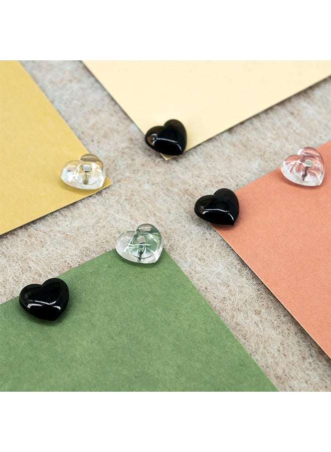 Lemon 50 PCS Heart Clear Push Pins for Cork Board, Transparent and Black Cute Heart Shaped Thumb Tacks Plastic Decorative Push Pins for Posters, Wall, Office, Photo Maps, School, Classroom Supplies - Image 4