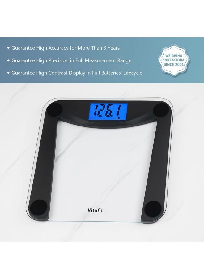 Vitafit ميزان وزن الجسم الرقمي مع تقنية الخطوة، ميزان weighing مع شاشة خلفية زرقاء كبيرة، 400 رطل، أسود - Image 2