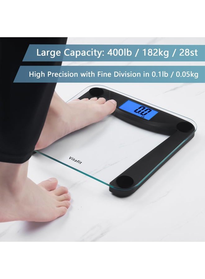 Vitafit ميزان وزن الجسم الرقمي مع تقنية الخطوة، ميزان weighing مع شاشة خلفية زرقاء كبيرة، 400 رطل، أسود - Image 4