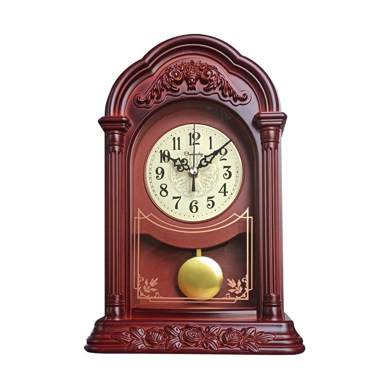Beesealy Beesealy Table Clock Vintage Mantel Clock Silent DecorativeFireplace Mantle Clock Battery Operated Desk Clock for Living Room Decor Office Shelf Decoration 