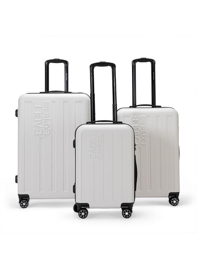 Eagle Express Venture ABS Hard Shell Luggage Set 3 Pcs (20/24/28 Inch) White, Lightweight Travel Trolley Suitcase Set with 360 Spinner Wheels, Secure Lock and 2 Year Warranty - Image 1