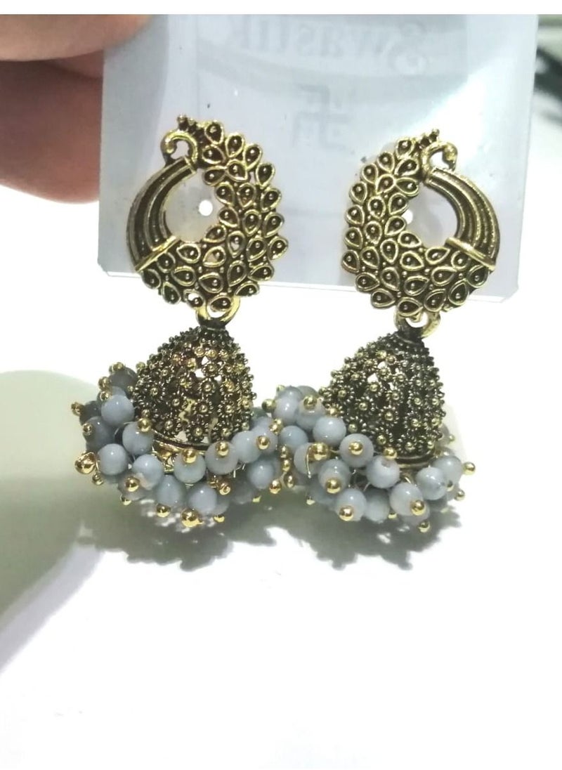 Generic - Fashionable Traditional Jhumki Earrings for Women and Girls - Grey - Image 1