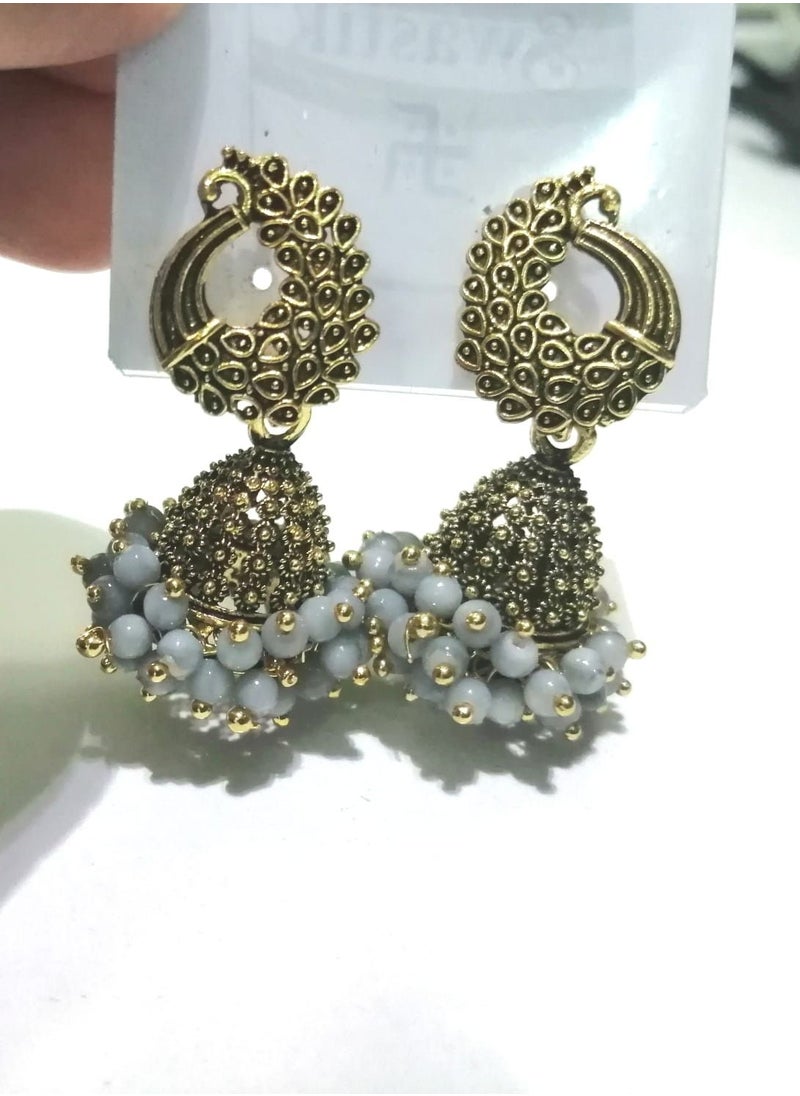 Generic - Fashionable Traditional Jhumki Earrings for Women and Girls - Grey - Image 1