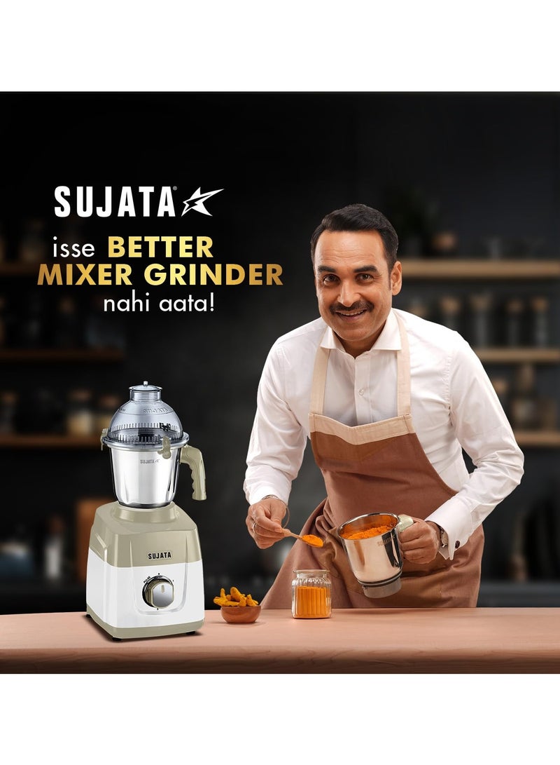 Sujata MG02 Mixer Grinder, 1000W, Double Ball Bearing Motor, 3 Food Grade Steel Jars, Beige & White - Image 2