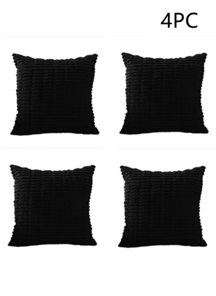 Kutis - 4-Piece Home Decorative Pillow Covers Striped Corduroy Throw Pillow Cover Black 45x45 Centimeter - Image 1