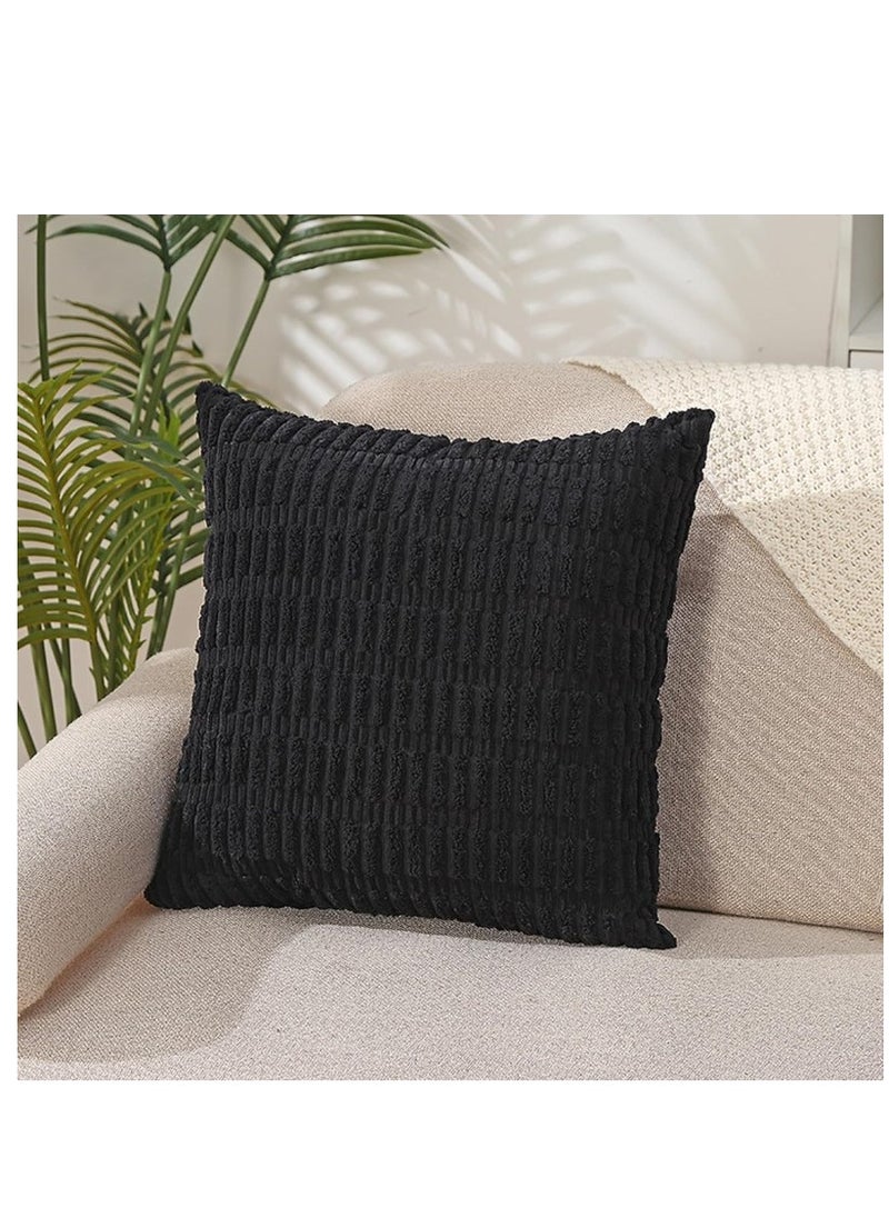 Kutis - 4-Piece Home Decorative Pillow Covers Striped Corduroy Throw Pillow Cover Black 45x45 Centimeter - Image 1