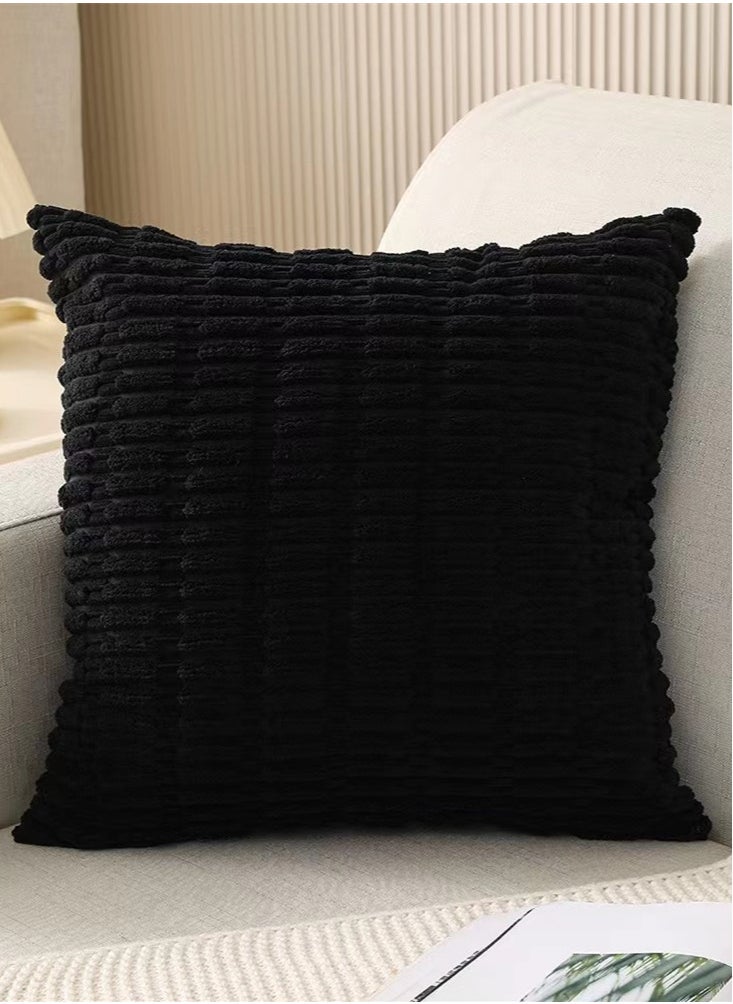 Kutis - 4-Piece Home Decorative Pillow Covers Striped Corduroy Throw Pillow Cover Black 45x45 Centimeter - Image 1