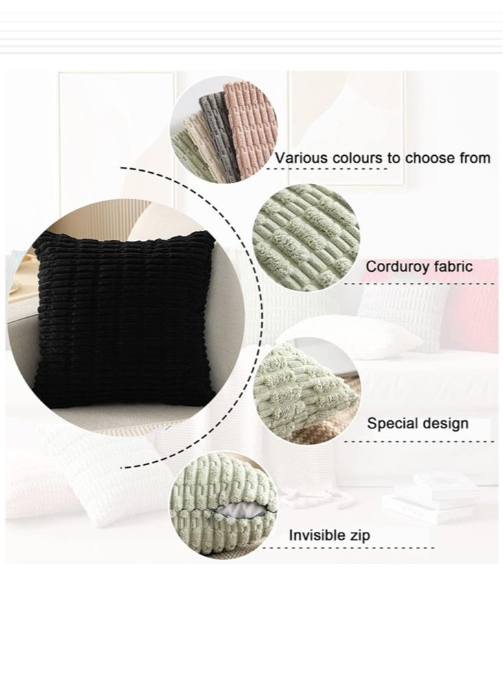 Kutis - 4-Piece Home Decorative Pillow Covers Striped Corduroy Throw Pillow Cover Black 45x45 Centimeter - Image 1