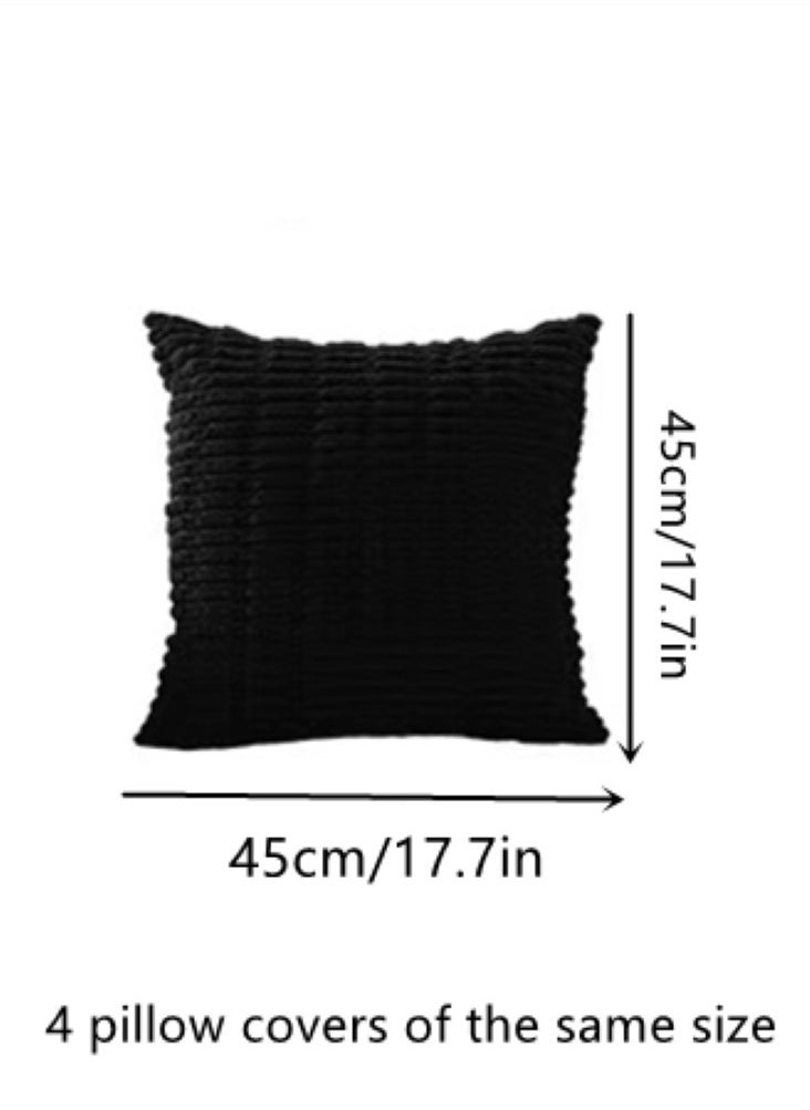 Kutis - 4-Piece Home Decorative Pillow Covers Striped Corduroy Throw Pillow Cover Black 45x45 Centimeter - Image 1