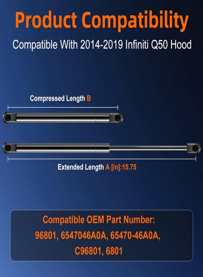 Euplokeer Qty (2) 6547046A0A Hood Strut Lift Support Compatible with Infiniti Q50 2014-2019 from 11/2014, Bonnet Shock Strut Spring Replace OE# 65470-46A0A - Image 2