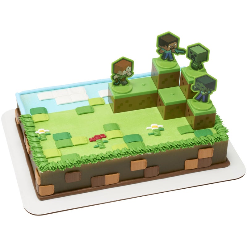 DecoPac DecoSetÂ® Mobs Beware Minecraft Cake Topper, 6-Piece Stackable Cake Decoration, Interlocking 3D Blocks With Characters, Food Safe Birthday Cake Decoration - Image 1