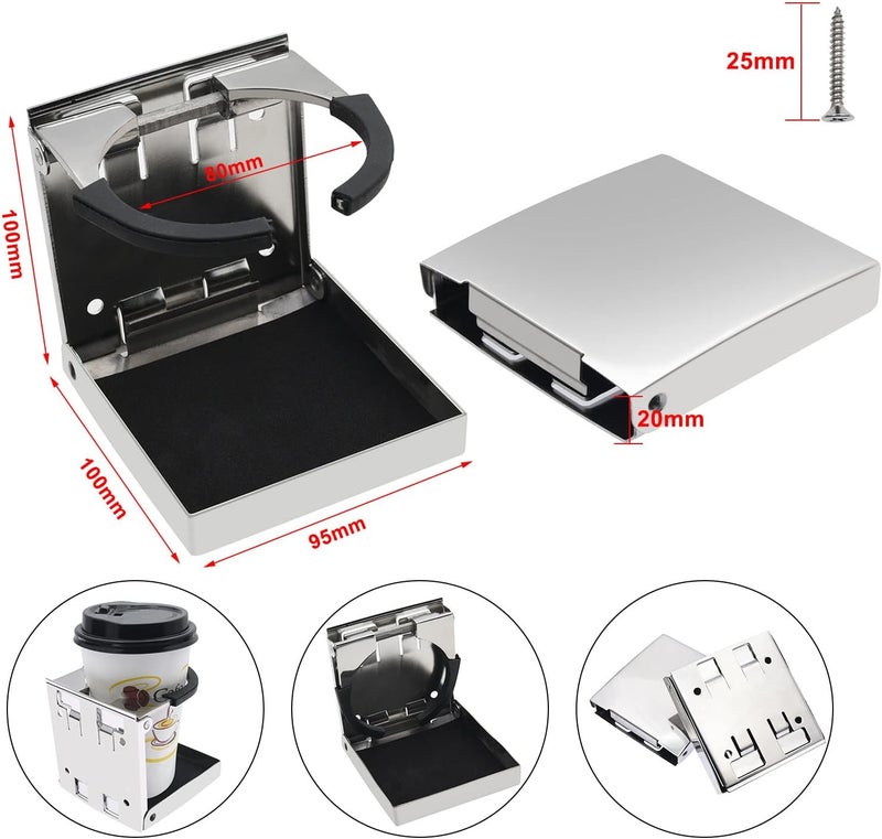 KAOLALI 2Pcs Stainless Steel Adjustable Folding Cup Drink Holder for Marine Boat Car RV Truck - Image 2