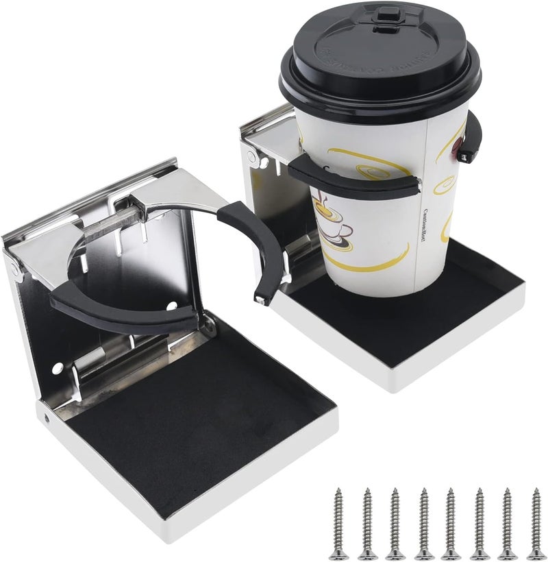 KAOLALI 2Pcs Stainless Steel Adjustable Folding Cup Drink Holder for Marine Boat Car RV Truck - Image 1