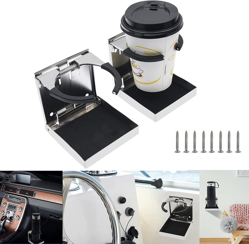 KAOLALI 2Pcs Stainless Steel Adjustable Folding Cup Drink Holder for Marine Boat Car RV Truck - Image 4