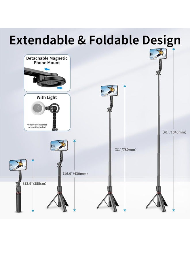 PADOM بادوم لحامل ثلاثي القوائم ماغسيف لهاتف آيفون 41" عصا سيلفي مع جهاز تحكم عن بعد، حامل ثلاثي القوائم لتسجيل الفيديو، حامل ثلاثي القوائم للهاتف المحمول - Image 2