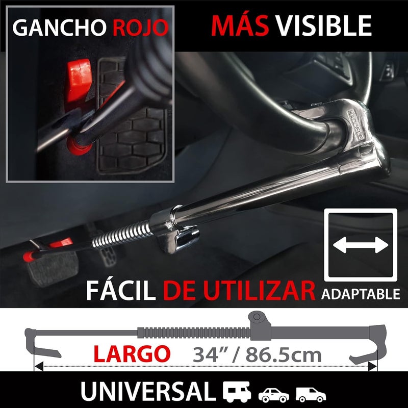 KRASER KR837 Steering Wheel Lock Cars Trucks Vans SUVs Bar Pedal Anti-Theft Security Double Hook Telescopic Universal Extensible - Image 5