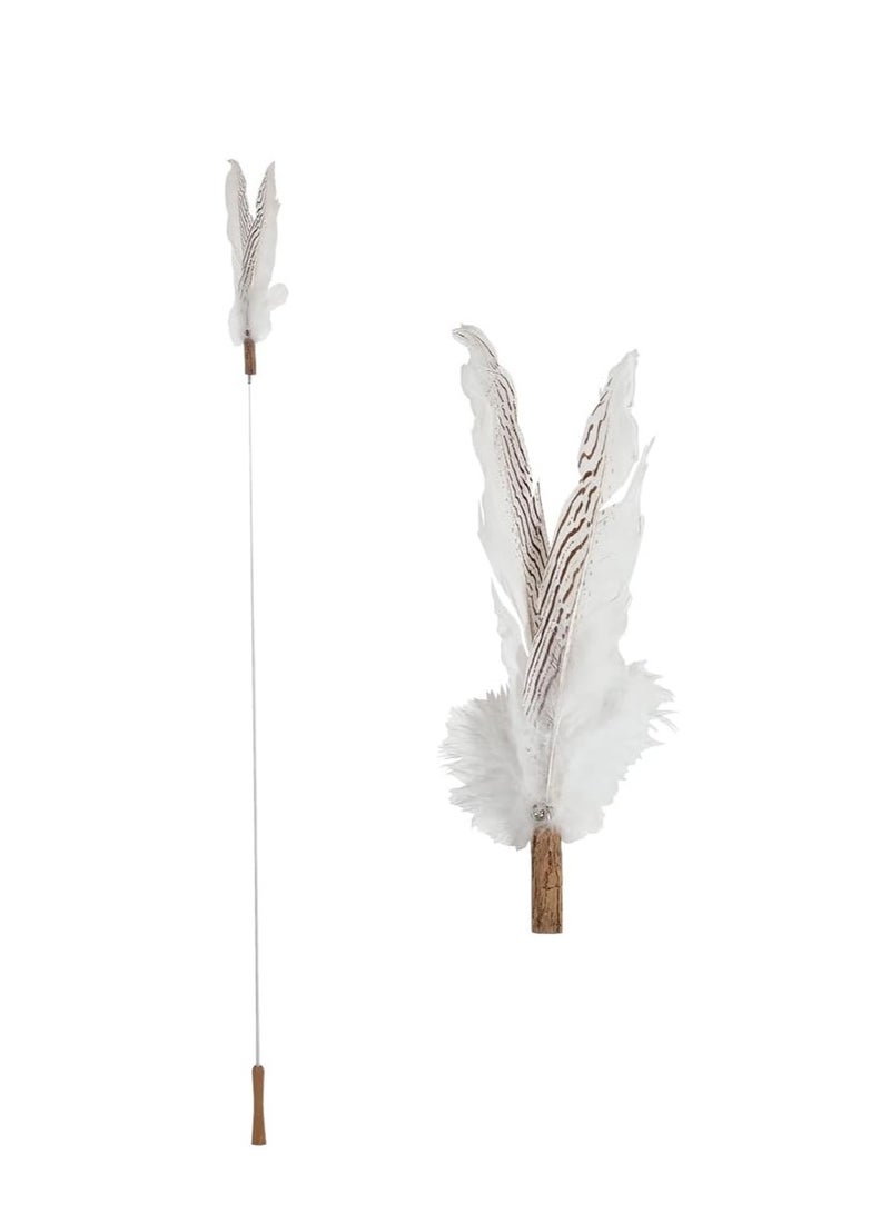 أن ان سي بيتس لعبة عصا تحفيز القطط بمقبض خشبي، قضيب معدني متين، جرس رنين، وريش طائر، لعبة قطط تفاعلية مناسبة للقطط والقطط الصغيرة، تحفز الغرائز الطبيعية 160 سم (أبيض) - Image 1