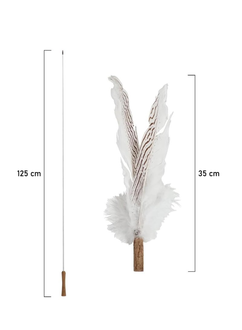 أن ان سي بيتس لعبة عصا تحفيز القطط بمقبض خشبي، قضيب معدني متين، جرس رنين، وريش طائر، لعبة قطط تفاعلية مناسبة للقطط والقطط الصغيرة، تحفز الغرائز الطبيعية 160 سم (أبيض) - Image 2