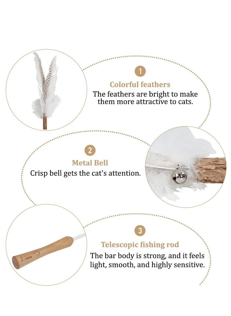 أن ان سي بيتس لعبة عصا تحفيز القطط بمقبض خشبي، قضيب معدني متين، جرس رنين، وريش طائر، لعبة قطط تفاعلية مناسبة للقطط والقطط الصغيرة، تحفز الغرائز الطبيعية 160 سم (أبيض) - Image 3