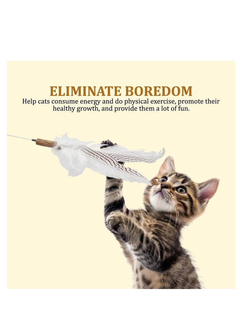 أن ان سي بيتس لعبة عصا تحفيز القطط بمقبض خشبي، قضيب معدني متين، جرس رنين، وريش طائر، لعبة قطط تفاعلية مناسبة للقطط والقطط الصغيرة، تحفز الغرائز الطبيعية 160 سم (أبيض) - Image 4