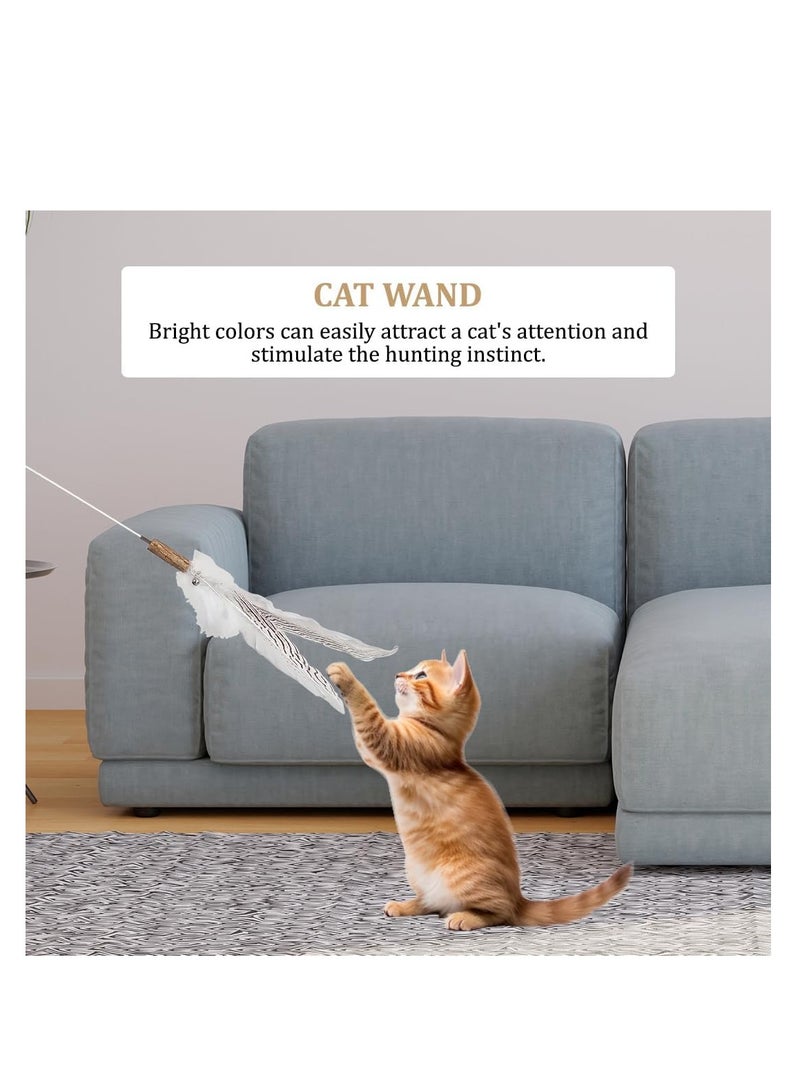 أن ان سي بيتس لعبة عصا تحفيز القطط بمقبض خشبي، قضيب معدني متين، جرس رنين، وريش طائر، لعبة قطط تفاعلية مناسبة للقطط والقطط الصغيرة، تحفز الغرائز الطبيعية 160 سم (أبيض) - Image 5