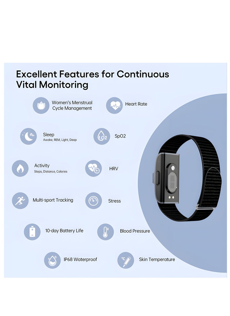 Smart Health Bracelet With Free JCwear App– Wearable Health, Fitness & Activity Tracker – Continuous Monitoring, Performance Optimization, Heart Rate Tracking – Improve Sleep, Strain, Recovery, Wellness,Black