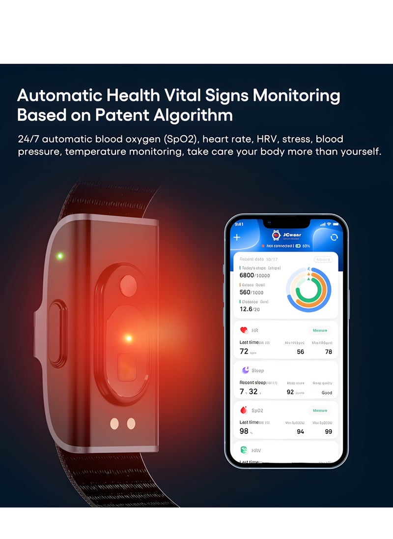 Smart Health Bracelet With Free JCwear App– Wearable Health, Fitness & Activity Tracker – Continuous Monitoring, Performance Optimization, Heart Rate Tracking – Improve Sleep, Strain, Recovery, Wellness,Black