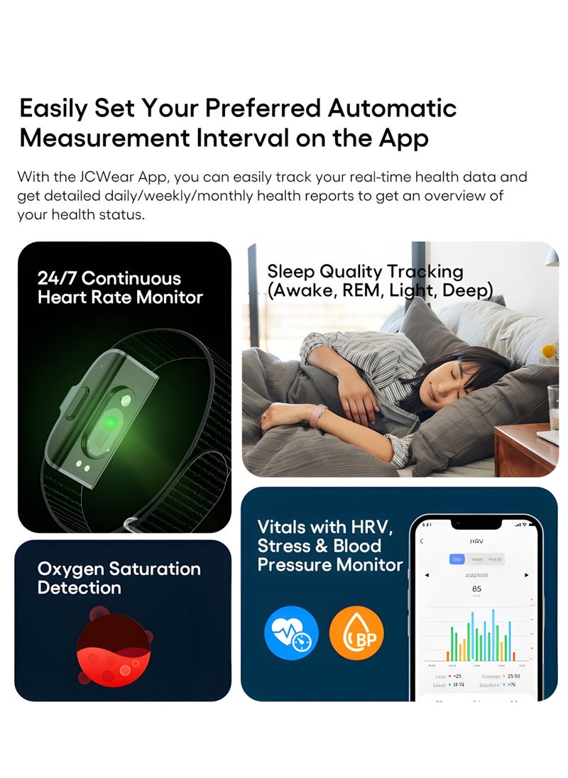 Smart Health Bracelet With Free JCwear App– Wearable Health, Fitness & Activity Tracker – Continuous Monitoring, Performance Optimization, Heart Rate Tracking – Improve Sleep, Strain, Recovery, Wellness,Black