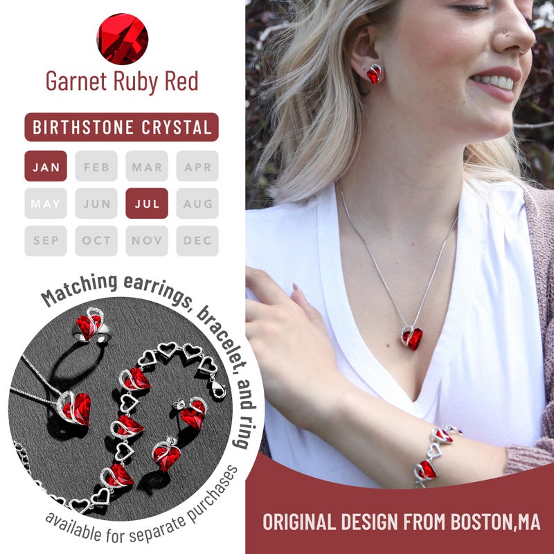 Leafael Gift Necklaces for Women, Infinity Love Birthstone Heart Pendant, Ruby Garnet Red Crystal for January July, Birthday Jewelry for Her, Mom, Wife, Silver Plated, 18" + 2" Chain - Image 4