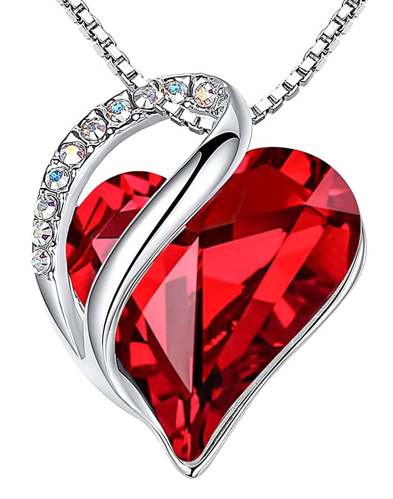 Leafael Gift Necklaces for Women, Infinity Love Birthstone Heart Pendant, Ruby Garnet Red Crystal for January July, Birthday Jewelry for Her, Mom, Wife, Silver Plated, 18" + 2" Chain - Image 1