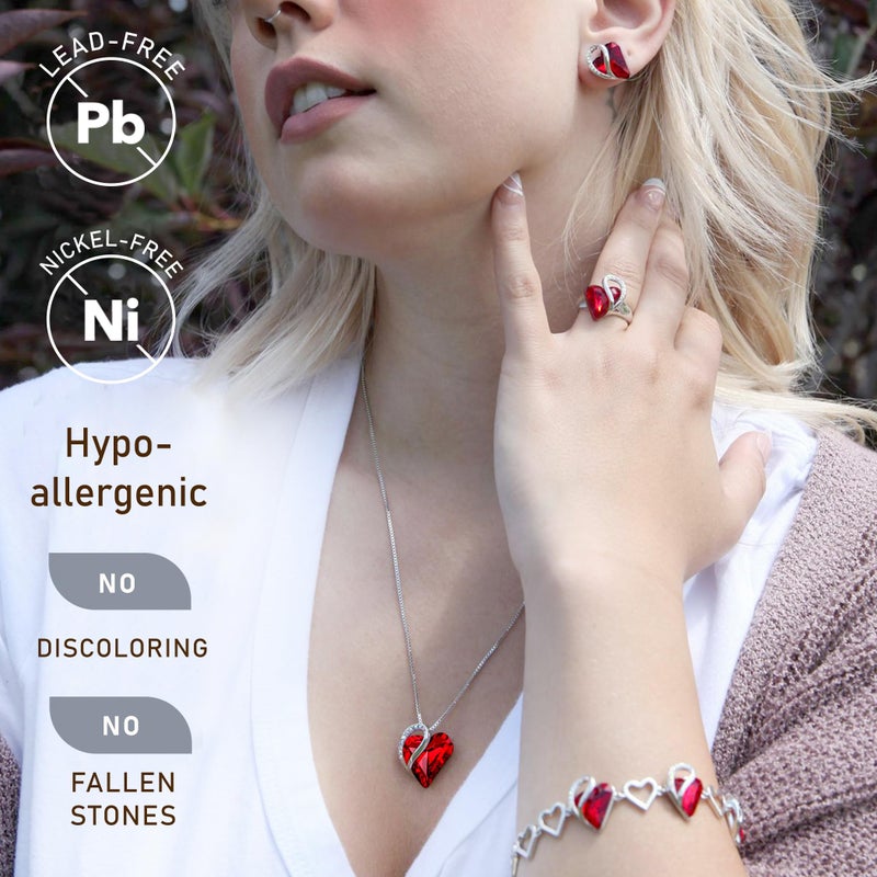 Leafael Gift Necklaces for Women, Infinity Love Birthstone Heart Pendant, Ruby Garnet Red Crystal for January July, Birthday Jewelry for Her, Mom, Wife, Silver Plated, 18" + 2" Chain - Image 2