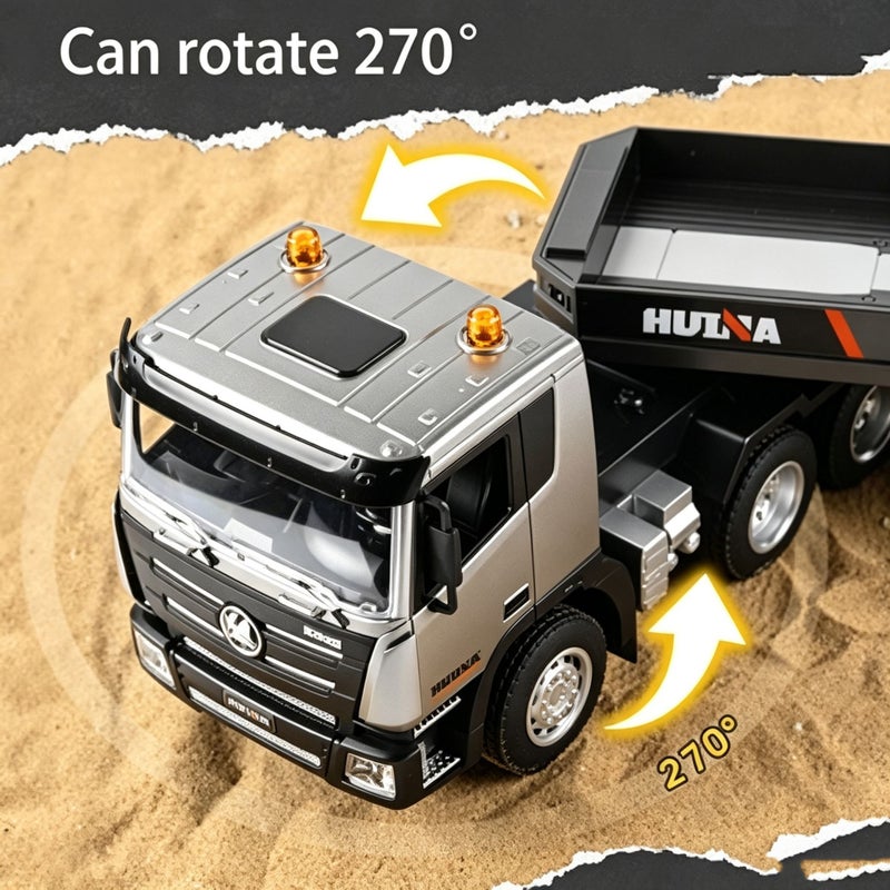 هوينا شاحنة جرار  بتحكم عن بعد 1:18، سيارة RC بـ 9 قنوات مع مقطورة مسطحة، شاحنة نصف مقطورة RC مع مقطورة، شاحنة جرار RC 1/18 RTR، تحكم 2.4G بـ 9 قنوات، نموذج مركبة إنشاءات RC مع مؤثرات صوتية وضوئية - Image 5