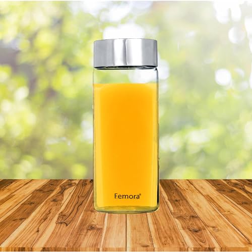 Femora Borosilicate Glass Water Bottle with Steel Lid | Pack of 1 | 500ml | Microwave & Freezer Safe, Leak Proof & Airtight Lid, Scratch Resistant, Transparent. - Image 2