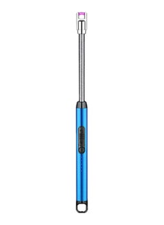 Rechargeable Electric Lighter with Long Flexible Neck Windproof 360 Degree Rotation BBQ Lighter with LED Battery Display and Safety Switch, Blue