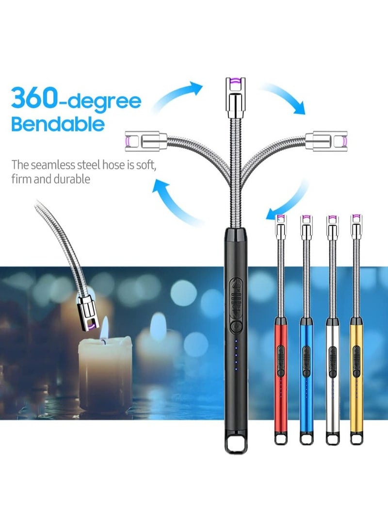 Generic - Rechargeable Electric Lighter with Long Flexible Neck Windproof 360 Degree Rotation BBQ Lighter with LED Battery Display and Safety Switch, Blue - Image 1