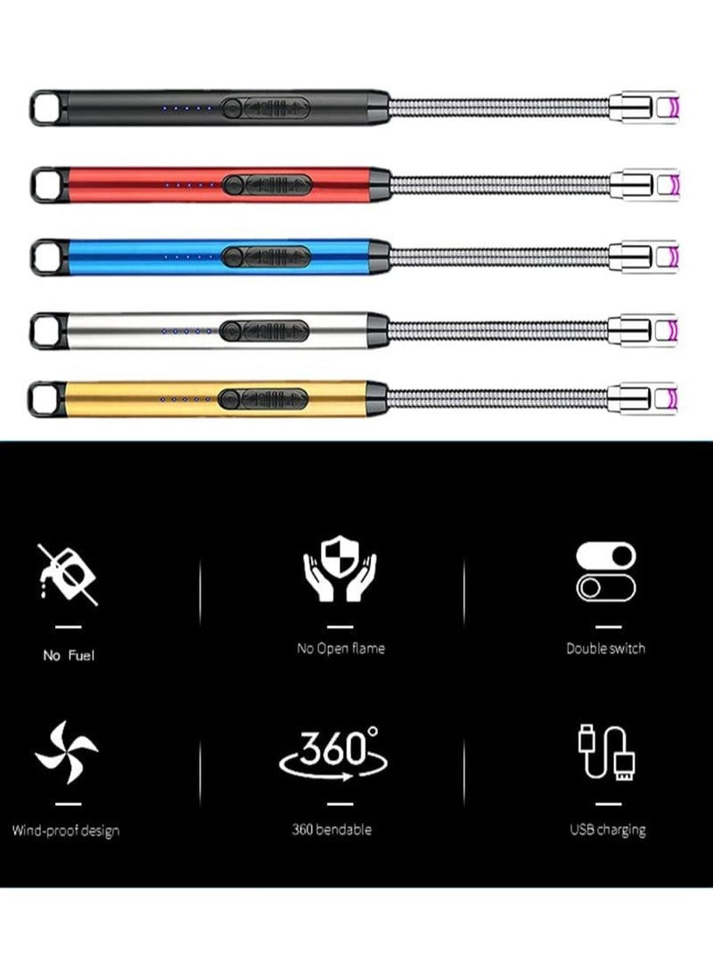 Generic - Rechargeable Electric Lighter with Long Flexible Neck Windproof 360 Degree Rotation BBQ Lighter with LED Battery Display and Safety Switch, Blue - Image 1