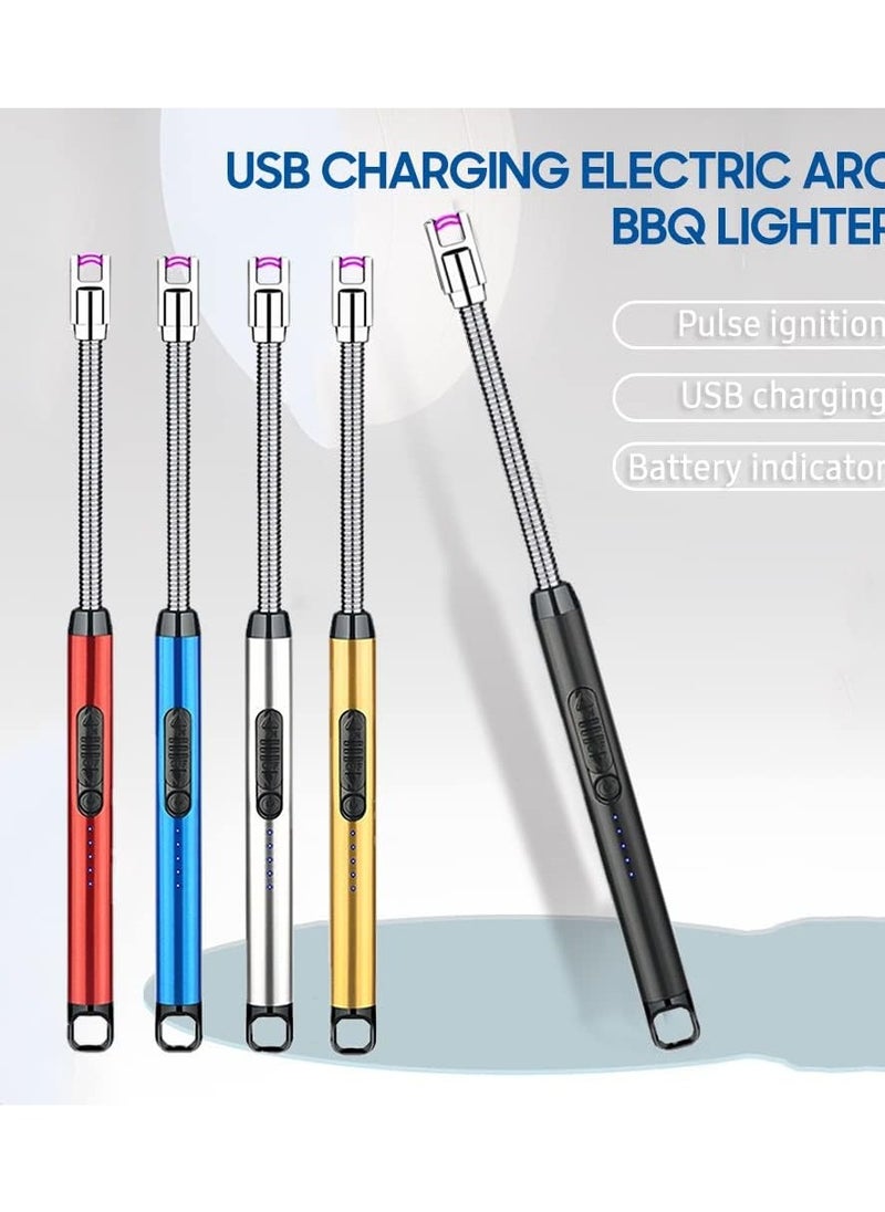 Generic - Rechargeable Electric Lighter with Long Flexible Neck Windproof 360 Degree Rotation BBQ Lighter with LED Battery Display and Safety Switch, Blue - Image 1