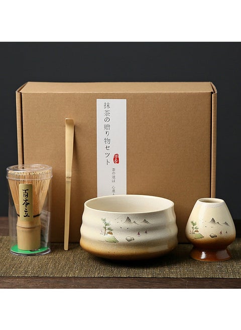 Matcha Tea Set,4-Piece Matcha Green Tea Whisk Set , Japanese Tea Set, Include Matcha Bowl, Matcha Bamboo Whisk, Scoop, Whisk Holder, Matcha Whisk Set, Matcha Green Tea Making Kit