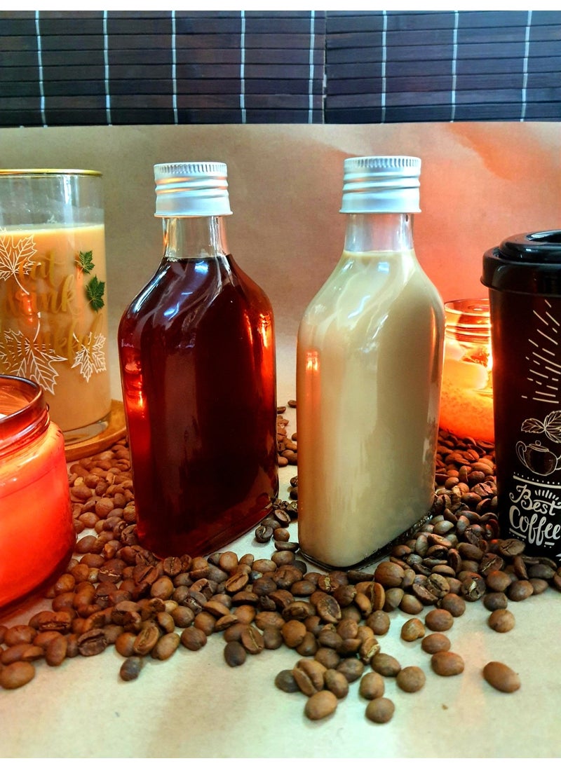 2 Pack Cold Brew Coffee Bottle 200 cc Flat Glass Bottle With Silver Lid