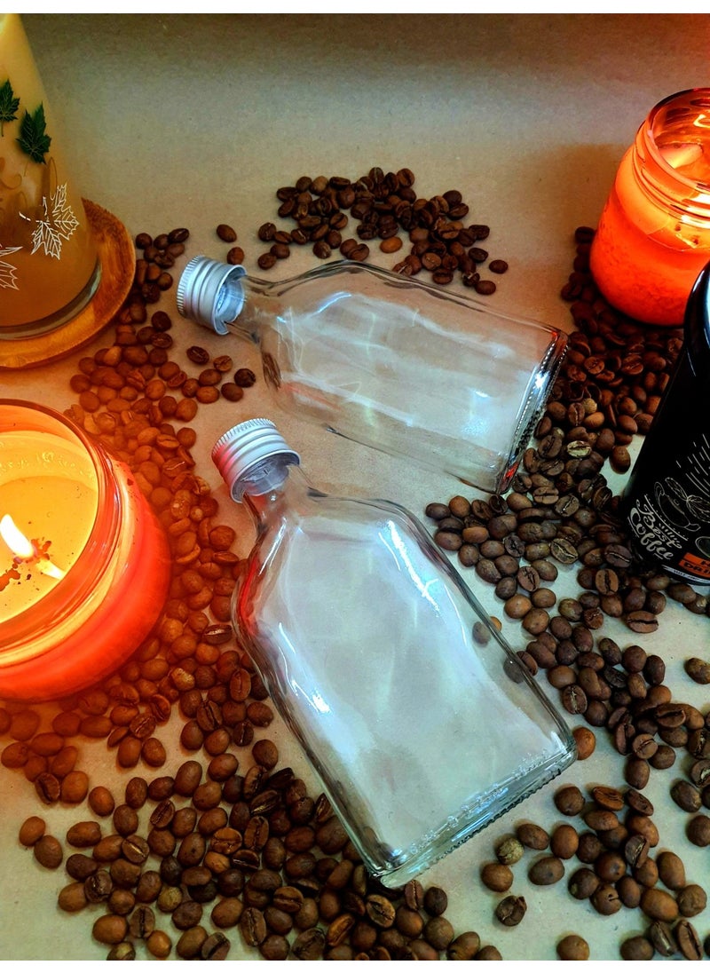 2 Pack Cold Brew Coffee Bottle 200 cc Flat Glass Bottle With Silver Lid