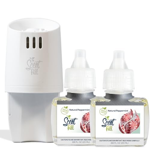 Scent Fill 100% Natural Peppermint Plug in Air Freshener, Scented Oil Refills, 2 Refills + Diffuser - Image 1