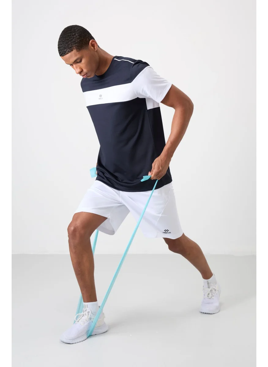 تومي لايف Navy Blue Polyester Breathable Textured Thin Flexible Standard Fit Men's Performance T-Shirt - 88396