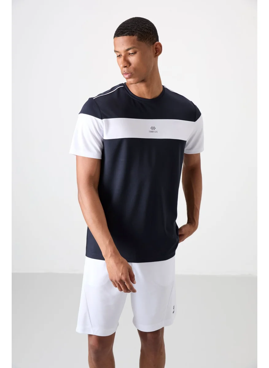 تومي لايف Navy Blue Polyester Breathable Textured Thin Flexible Standard Fit Men's Performance T-Shirt - 88396