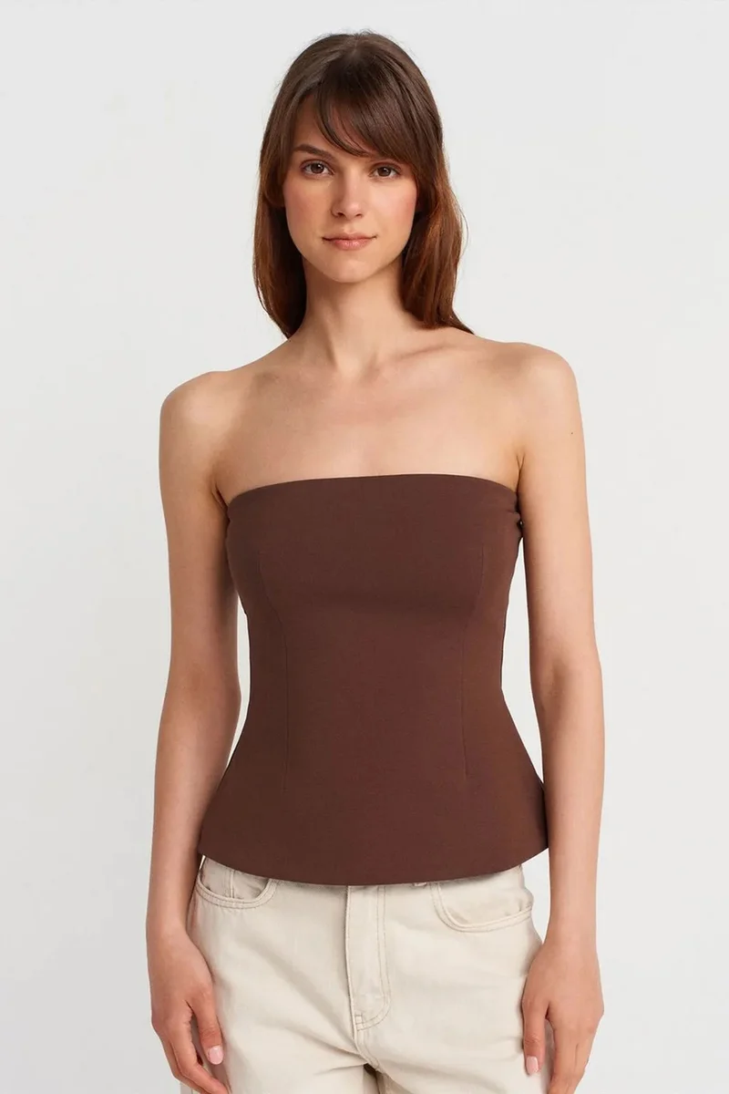 Dilvin Coffee Brown DILVIN Strapless Slim-fit Bandeau Blouse for Women | Best Price UAE